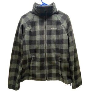 Columbia Full Zip Fleece Jacket Women's Large Navy Gray Plaid Outdoors Hiking